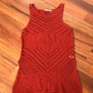 Cato red crochet sleeveless sweater.  EUC. A burnt red. Some wear